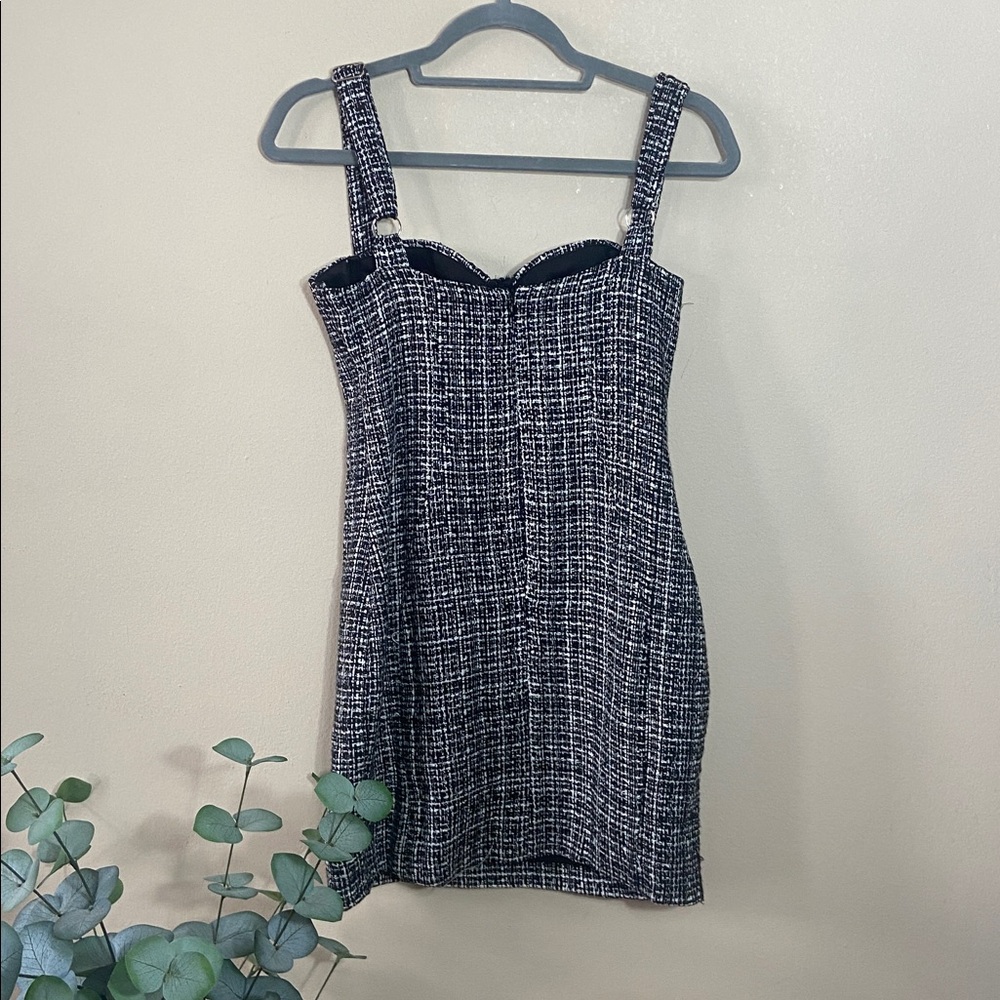 Salty Tweed Mini Dress Bustier Underwire Black White Structured Bodycon Small - Picture 5 of 7